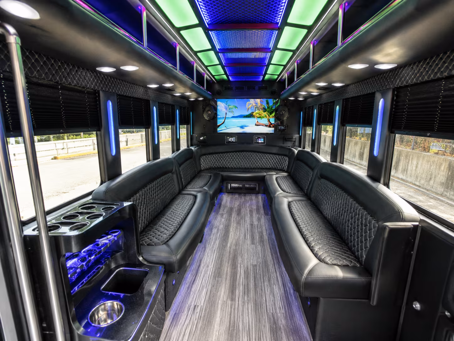 Interior of a party bus rental serving Birmingham